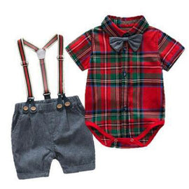 Baby Boy Clothes Summer Gentleman Birthday Suits Newborn Party Dress Soft Cotton Solid Romper + Belt Pants Infant Toddler Set