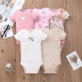 5PCS Baby Boys Girls Bodysuits Cotton Short Sleeves Kids Clothes 6-24 Month Newborn Baby Clothing  Jumpsuit