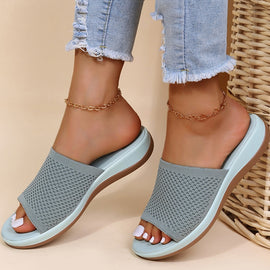 Women Elastic Force Summer Flat Sandals Casual Indoor Outdoor Slipper