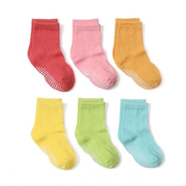 6 Pairs Cotton Sock with Rubber Grips Children's Anti-slip Boat Socks Non-slip Socks for