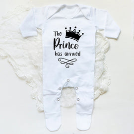 The Prince Has Arrived Print Baby Babygrow Sleepsuit Vest Bodysuit Newborn Boys Coming Home Hospital Clothes Infant Shower Gift