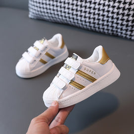 Children's Sneakers Kids Fashion Design White Non-slip Casual Shoes Hook Breathable Sneakers