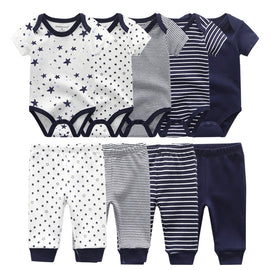 10PCS Newborn Solid Bodysuits+Pants Cotton Clothes Short Sleeve