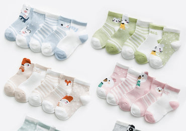 5Pairs 0-2Y Infant Baby Socks  for Girls Cotton Mesh Cute