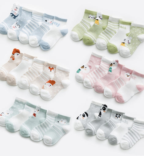 5Pairs 0-2Y Infant Baby Socks  for Girls Cotton Mesh Cute