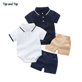 Top and Top Summer Fashion Newborn Boys Formal Clothing Set Cotton Romper Top+ Shorts