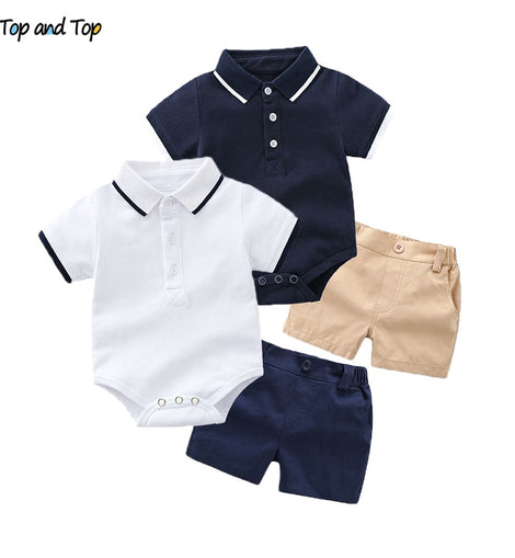 Top and Top Summer Fashion Newborn Boys Formal Clothing Set Cotton Romper Top+ Shorts