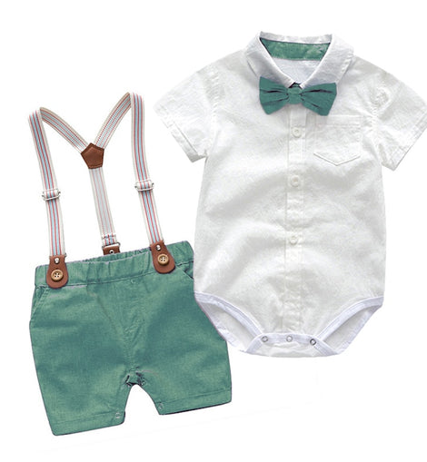 Baby Boy Clothes Summer Gentleman Birthday Suits Newborn Party Dress Soft Cotton Solid Romper + Belt Pants Infant Toddler Set