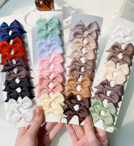 10Pcs/Set New Solid Ribbon Bowknot Hair Clips For Baby Girls Handmade