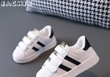 Children's Sneakers Kids Fashion Design White Non-slip Casual Shoes Hook Breathable Sneakers