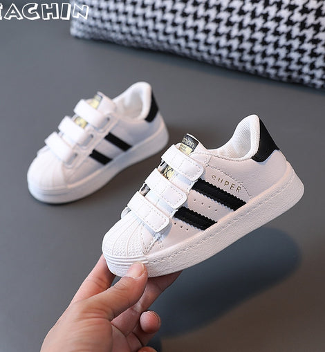 Children's Sneakers Kids Fashion Design White Non-slip Casual Shoes Hook Breathable Sneakers