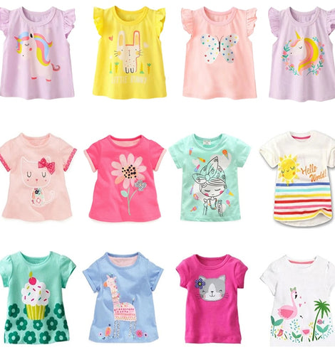 New Kids Girl T Shirt Summer Baby Cotton Tops Clothing Cartoon T-shirts Short Sleeve