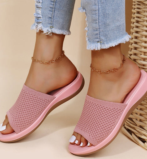 Women Elastic Force Summer Flat Sandals Casual Indoor Outdoor Slipper