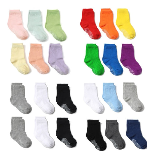 6 Pairs Cotton Sock with Rubber Grips Children's Anti-slip Boat Socks Non-slip Socks for