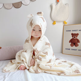 Baby Cotton Hooded Bath Towels Soft Wrap Blanket for Infants Newborn 130X70cm