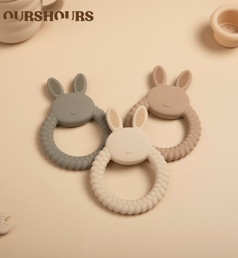 1Pcs Food Grade Baby Silicone Teether Toy Cartoon Rabbit Nursing Teething Ring BPA Free Newborn Health Molar Chewing Accessories