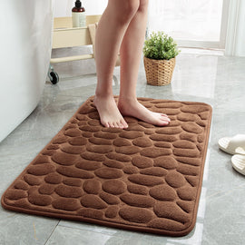 Cobblestone Embossed Bathroom Bath Mat Coral Fleece Non-slip Carpet