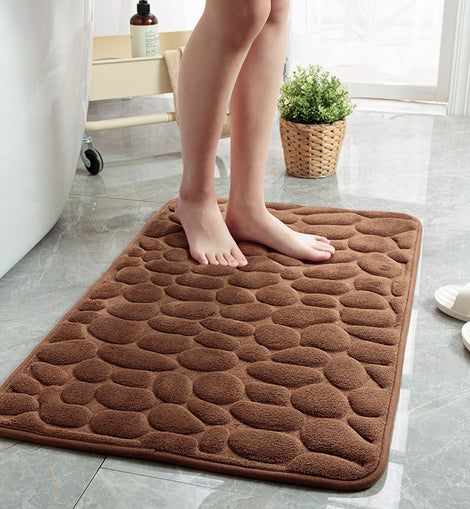 Cobblestone Embossed Bathroom Bath Mat Coral Fleece Non-slip Carpet