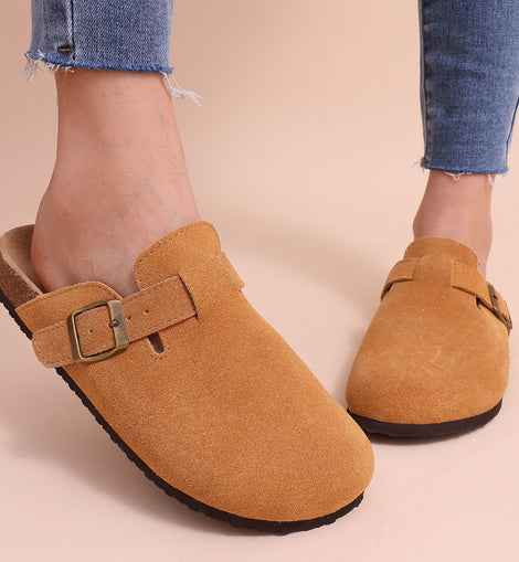 New Fashion Clogs Slippers For Women Cork Footbed Sandals Female Suede Mules Slides With Arch Support Beach Shoes