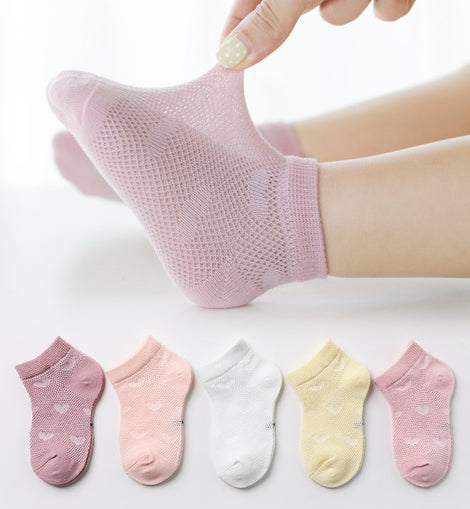 5 Pairs 1 To 4 Years Children's Socks Cotton Mesh Breathable Thin Soft Cute Socks Kids Socks